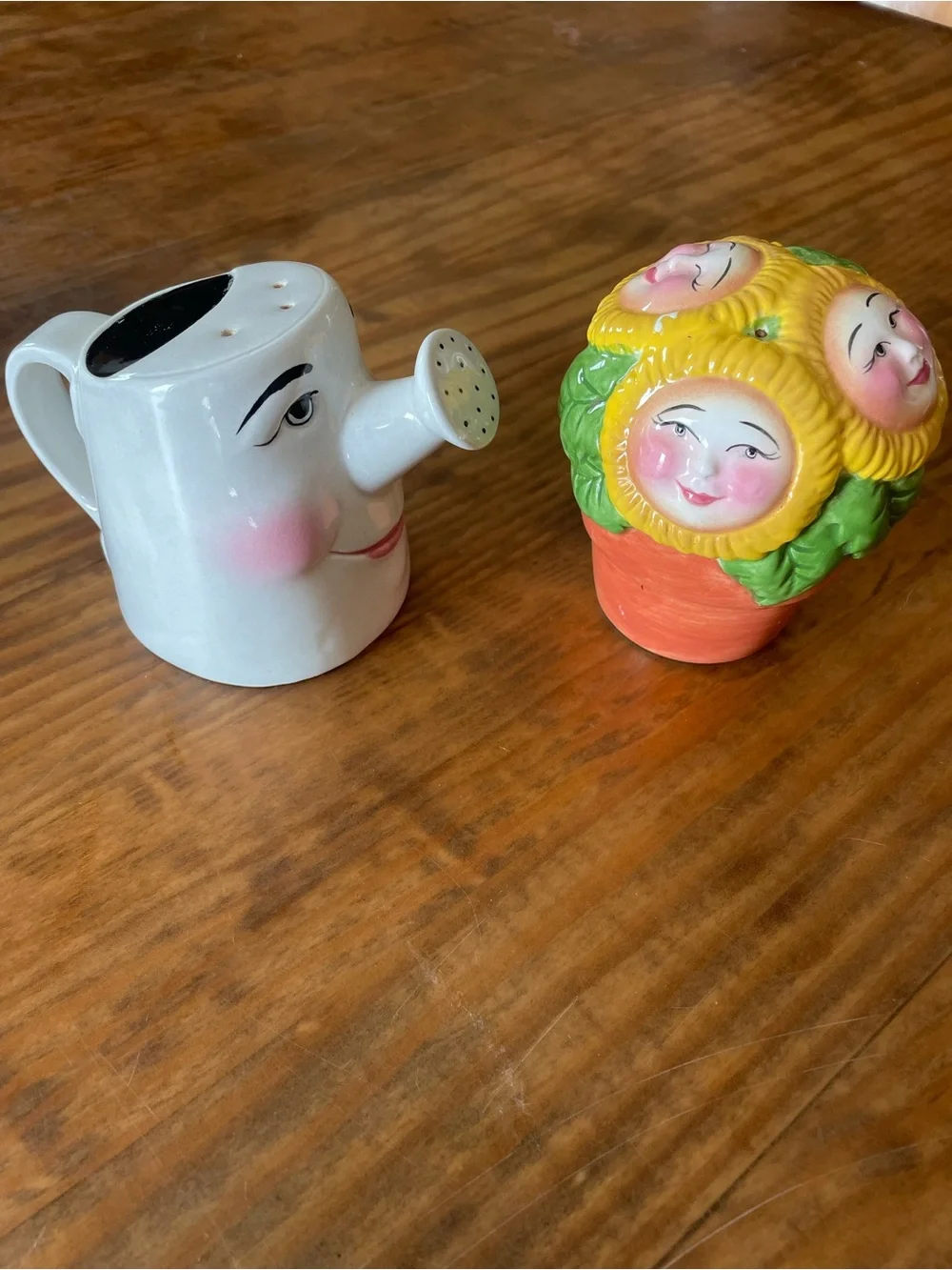 Vintage 90s Sunflower Watering Can Salt & Pepper Shakers Clay Art  Kitschy Rare